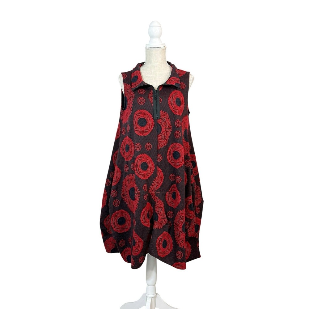 Kozan Aubrey Dress Mars Woman's Sz M Red Black Lagenlook Art To Wear Textured